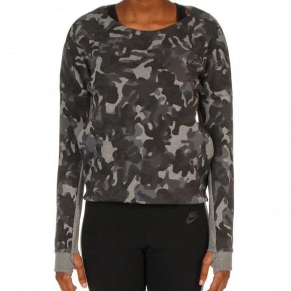 Nike Womens Sweat Tech Fleece Camo Crew Neck Sweatshirt Long Back Zipper - Small - Picture 2 of 15